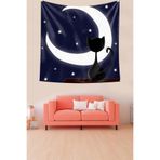 Pelangi Ayda Oturan Kedi Leke Tutmaz Kadife Doku Kumaş Duvar Örtüsü Duvar Halısı Tapestry WLL146, 140 x 140