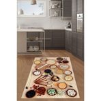 Pelangi Baharat Desenli Dijital Baskılı Kaymaz Taban Yıkanabilir Leke Tutmaz Mutfak Halısı, Krem 40 x 40