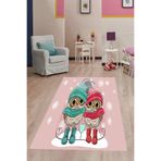 Pelangi Baykuş Desenli Dijital Baskılı Kaymaz Taban Çocuk Odası Halısı, Pembe-Yeşil 40 x 40