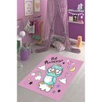 Pelangi Baykuş Desenli Renkli Kalpli Dijital Baskı Yıkanabilir Kaymaz Taban Bebek Ve Çocuk Odası Halısı, Lila-Mavi 120 x 200