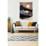 Pelangi Bej Ay Tutulması Leke Tutmaz Kadife Kumaş Duvar Örtüsü Duvar Halısı Tapestry DWLL317, 140 x 230