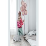 Pelangi Beyaz Balon Tutan Genç Kız Desenli Dijital Baskı Yıkanabilir Bebek Çocuk Odası Fon Perdesi, beyaz-pembe 140 x 270
