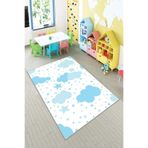 Pelangi Beyaz Bulut Desenli Yıkanabilir Kaymaz Taban Leke Tutmazbebek Ve Çocuk Odası Halısı, Beyaz-Mavi 100 x 250, 901357072100250