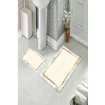 Pelangi Beyaz Gold Mermer Banyo Halısı Ikili Klozet Takımı Kaymaz Tabanlı (60 cm x 100 cm + 40 cm x 60 cm)