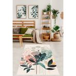 Pelangi Bohem Çiçek Figürleri Yıkanabilir Kaymaz Taban Leke Tutmaz Salon Halısı, Krem-Yeşil-Turuncu-Sarı 80 x 150