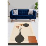 Pelangi Bohemian Tarz Vazoda Papatyalı Minimalist Yıkanabilir Kaymaz Taban Leke Tutmaz Salon Halısı Yoluk, Siyah-Turuncu-Beyaz 100 x 250
