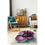Pelangi Çiçek Desenli Dijital Baskı Yıkanabilir Kaymaz Taban Etnik Kilim Desen Salon Halı, Bej-Mor 160 x 160