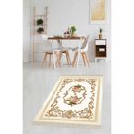 Pelangi Çiçek Desenli Dijital Baskı Yıkanabilir Kaymaz Taban Leke Tutmaz Modern Salon Halısı, Krem-Pembe 180 x 280