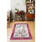 Pelangi Çiçek Desenli Etnik Dijital Baskı Yıkanabilir Kaymaz Taban Salon Halı Ve Yolluk, Bej-Fuşya 80 x 600