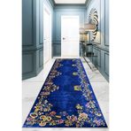 Pelangi Çiçek Desenli Etnik Dijital Baskı Yıkanabilir Kaymaz Taban Salon Halı ve Yolluk, Lacivert 100 x 200, 955510001002007