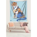 Pelangi Çiçek Temalı Kaplan Leke Tutmaz Kumaş Duvar Örtüsü Duvar Halısı Tapestry PNTR085, 140 x 230