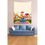 Pelangi Çiçekler İçinde Yoğa Yapan Kız Leke Tutmaz Kumaş Duvar Örtüsü Duvar Halısı Tapestry PNTR246, 100 x 140