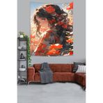 Pelangi Çiçekler İçindeki Kız Leke Tutmaz Kumaş Duvar Örtüsü Duvar Halısı Tapestry PNTR312, 70 x 100
