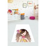 Pelangi Coffee Kız Dijital Baskı Yıkanabilir Kaymaz Taban Çocuk Ve Bebek Odası Halısı, Beyaz-Kahve 180 x 280