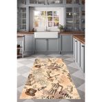 Pelangi Coffee Ve Tea Krem Rengi Yıkanabilir Kaymaz Taban Leke Tutmaz Mutfak Halısı, Sarı 160 x 350