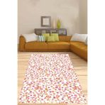 Pelangi Country Çiçek Desenli Yıkanabilir Kaymaz Taban Leke Tutmaz Çocuk Odası Halısı, Pembe-Turuncu-Yeşil 130 x 180