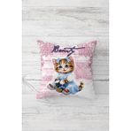 Pelangi Cute Cat Sevimli Kedili Çift Tarafı Baskı Gizli Fermuar Genç Kız Kırlent Koltuk Yastık Kılıfı - 45 x 45 cm - Pudra