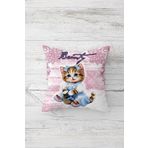 Pelangi Cute Cat Sevimli Kedili Çift Tarafı Baskı Gizli Fermuar Genç Kız Kırlent Koltuk Yastık Kılıfı, pudra 45 x 45, 2469108345451