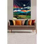 Pelangi Dağın Zirvesi Ay Manzaralı Leke Tutmaz Kadife Dokulu Kumaş Duvar Örtüsü Duvar Halısı Tapestry WLL090, 70 x 100