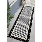 Pelangi Dama Desenli Geometrik Dijital Baskı Yıkanabilir Kaymaz Taban Salon Halı Yollu, Kahverengi 100 X 400, 95541311004007