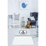 Pelangi Denizci Çapa Desenli Halı Dijital Baskı Yıkanabilir Kaymaz Taban Çocuk Odası Halısı, Beyaz-Açık Mavi 100 x 400