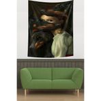 Pelangi Doberman Köpekler Ve Kız Leke Tutmaz Kumaş Duvar Örtüsü Duvar Halısı Tapestry PNTR221, 70 x 100