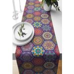 Pelangi Etnik Çini Renkli Mozaik Leke Tutmaz Kumaş Salon Mutfak Masa Değişik Ranır Modelleri Runner, Lacivert-Turuncu-Sarı 40 x 140