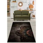 Pelangi Etnik Mandala Desenli Eskitme Zemin Yıkanabilir Kaymaz Taban Leke Tutmaz Salon Halısı Yoluk, Acı Kahve 160 x 230