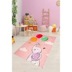 Pelangi Fil Desenli Dijital Baskılı Kaymaz Taban Çocuk Odası Halısı, Pudra-Lacivert 160 x 160
