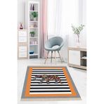 Pelangi Fil Desenli Etnik Dijital Baskı Yıkanabilir Modern Salon Filli Halı Ve Yolluk, Turuncu 100 x 100