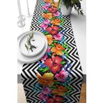 Pelangi Floral Desen Siyah Beyaz Zigzag Leke Tutmaz Kumaş Salon Mutfak Masa Değişik Ranır Modelleri Runner, Turuncu-Siyah-Beyaz 40 x 140