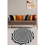 Pelangi Geometrik 3 Boyutlu Desenli Dijital Baskı Yıkanabilir Kaymaz Taban Spor Yuvarlak Halı, Koyu Siyah-Beyaz 100 x 100, 9998004710010005