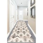 Pelangi Geometrik Çizgi Desenli Dijital Baskı Yıkanabilir Kaymaz Taban Etnik Kilim Desen Salon Halı, Bej 80 x 400, 95556140804007