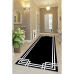 Pelangi Geometrik Çizgi Desenli Dijital Baskı Yıkanabilir Kaymaz Taban Etnik Kilim Desen Salon Halı, Siyah 100 x 350, 95541481003507
