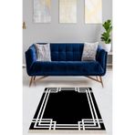 Pelangi Geometrik Çizgi Desenli Dijital Baskı Yıkanabilir Kaymaz Taban Etnik Kilim Desen Salon Halı, Siyah 120 x 160