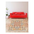 Pelangi Geometrik Desenli Dijital Baskı Yıkanabilir Kaymaz Taban Etnik Kilim Desen Salon Halı, Bej-Turuncu 120 x 200