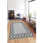 Pelangi Geometrik Karo Çerçeveli Dijital Baskı Yıkanabilir Kaymaz Taban Modern Salon Halısı Ve Yolluk(gri), Gri-Siyah 100 x 600