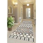 Pelangi Geometrik Karo Desenli Dijital Baskı Yıkanabilir Kaymaz Taban Etnik Kilim Desen Salon Halı, Gri 100 x 200, 95547381002007