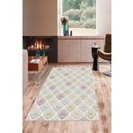 Pelangi Geometrik Karo Şal Desenli Dijital Baskı Yıkanabilir Kaymaz Taban Etnik Kilim Desen Salon Halısı, Bej-Pembe 100 x 600