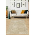 Pelangi Geometrik Şekili Kesikli Çizgili Bohem Tarz Yıkanabilir Kaymaz Taban Leke Tutmaz Salon Halısı Yoluk, Vizon-Krem 130 x 180