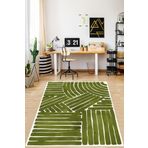 Pelangi Geometrik Şertili Çizgili Bohem Minimal Yıkanabilir Kaymaz Taban Leke Tutmaz Salon Halısı Yoluk, Yeşil-Krem 160 x 300