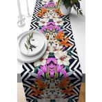 Pelangi Geometrik Ve Çiçek Desenli Leke Tutmaz Kumaş Salon Mutfak Masa Değişik Ranır Modelleri Runner, Mor-Turuncu 40 x 140