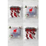 Pelangi Geyik Kokina Yılbaşı Çorabı Christmas Gizli Fermuarlı Kırlent Kılıfı Yastık Kılıfı Takım(4adet), Kırmızı-Beyaz-Gri 43 x 43
