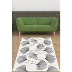 Pelangi Ginko Biloba Bitki Desenli Bohem Çizgili Yıkanabilir Kaymaz Taban Leke Tutmaz Salon Halısı Yoluk, Siyah-Krem 160 x 230