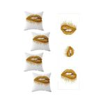 Pelangi Gold Dudak Salon Mutfak Masa Değişik Ranır Modelleri Dekoratif 4'lü Kırlent Kılıfı ve Runner Seti, Beyaz-Gold 40 x 140