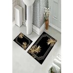 Pelangi Gold Yapraklı Banyo Halısı Ikili Klozet Takımı Kaymaz Tabanlı (60 cm x 100 cm + 40 cm x 60 cm)