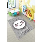 Pelangi Gri Ay Desenli Yıkanabilir Kaymaz Taban Leke Tutmazbebek Ve Çocuk Odası Halısı, Açık Gri-Beyaz 120 x 180, 901357153120180