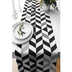Pelangi Gri Beyaz Geometrik Bloklu Leke Tutmaz Kumaş Salon Mutfak Masa Değişik Ranır Modelleri Runner, Siyah-Beyaz-Gri 40 x 140