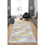 Pelangi Gri Desenli Hardal Detaylı Yıkanabilir Kaymaz Taban Leke Tutmaz Modern Salon Halısı Ve Yolluk, Sarı-Gri 160 x 350, 135819816035005