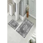 Pelangi Gri Nakışlı Banyo Halısı Ikili Klozet Takımı Kaymaz Tabanlı (60 cm x 100 cm + 40 cm x 60 cm)